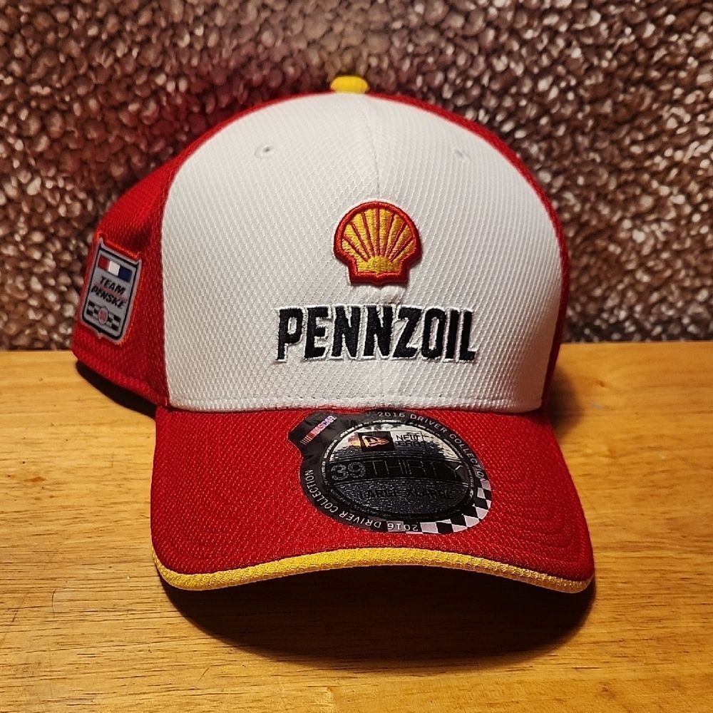 New Era 39Thirty Nascar Pennzoil Joey Logano Stretchfit Hats - New